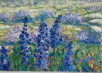 Sabiha Nasar-ud-Deen, Lavender Bushes, 18 x 24 Inch, Oil with knife on Canvas, Landscape Painting, AC-SBND-056